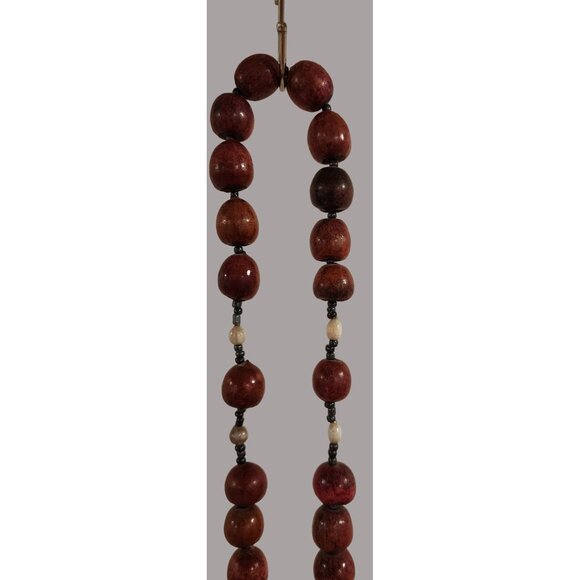 HUGE Handcrafted Wooden Rosary Necklace With Crucifix Red Beads & Yellow String - Picture 3 of 13